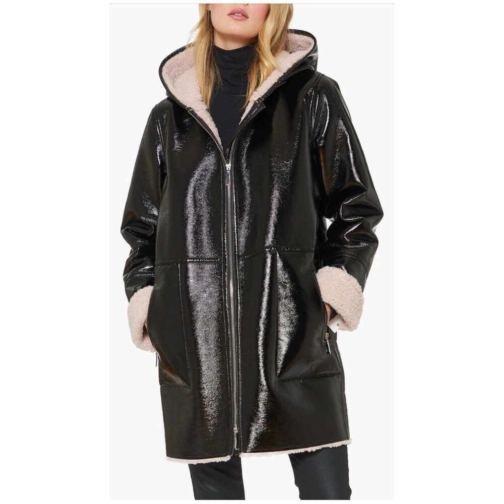 Sanctuary Faux Shearling Patent Leather Black/Dusty Pink